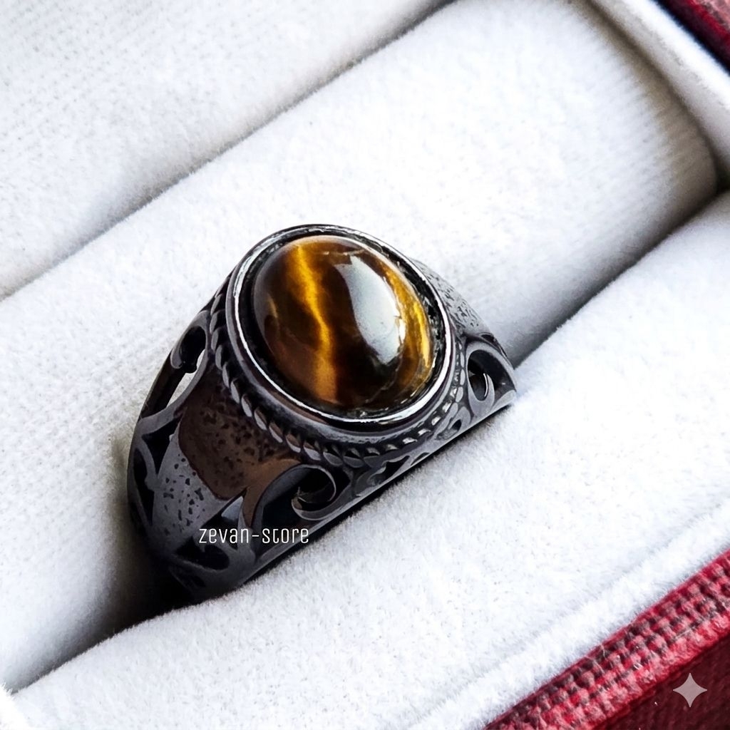 Cincin batu akik tiger eye ring hitam top model