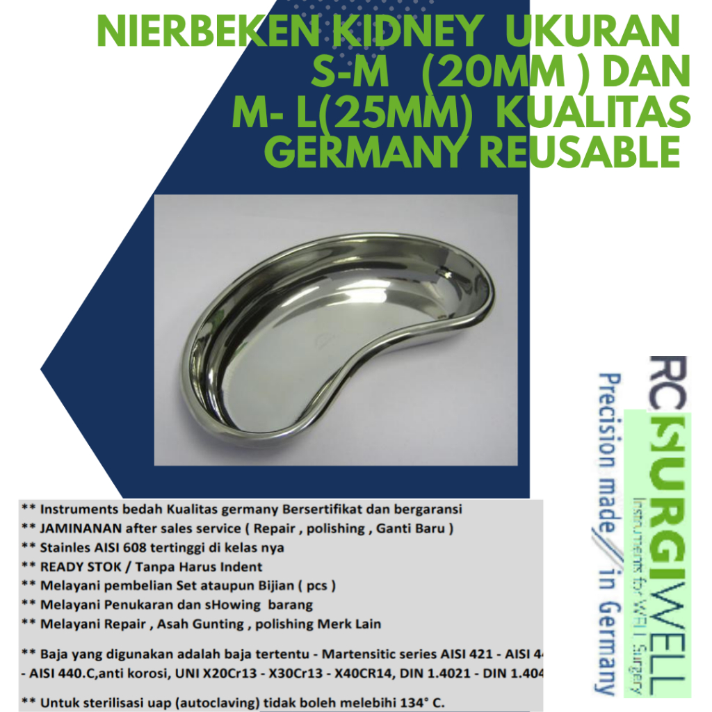 nierbeken kidney  ukuran  s-m   (20MCM ) Dan m- L (25CM)  kualitas Germany REUSABLE
