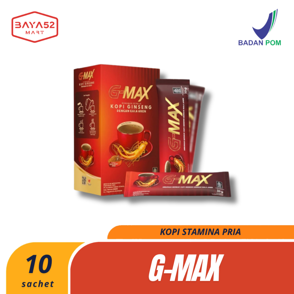 G-MAX - Kopi Ginseng Rasa Gula Aren Original 100% Alami Kuat Tahan Lama - 1 box 10 Sachet
