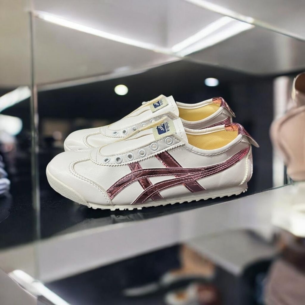 Onitsuka slip on white pink metalic
