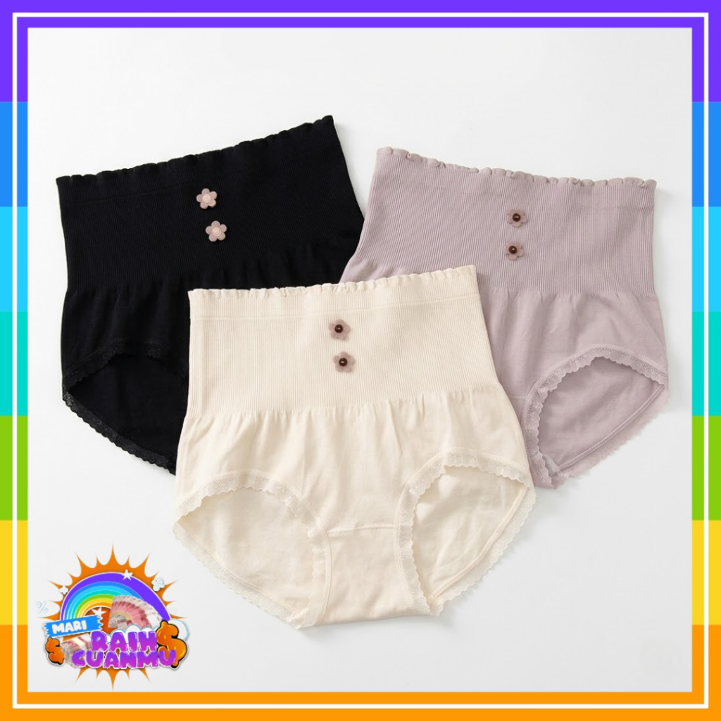 MRC Celana Dalam Wanita Highwaist Motif 2 Bunga 6927 Anti Bakteri Celana Pendek Bahan Katun Renda Se