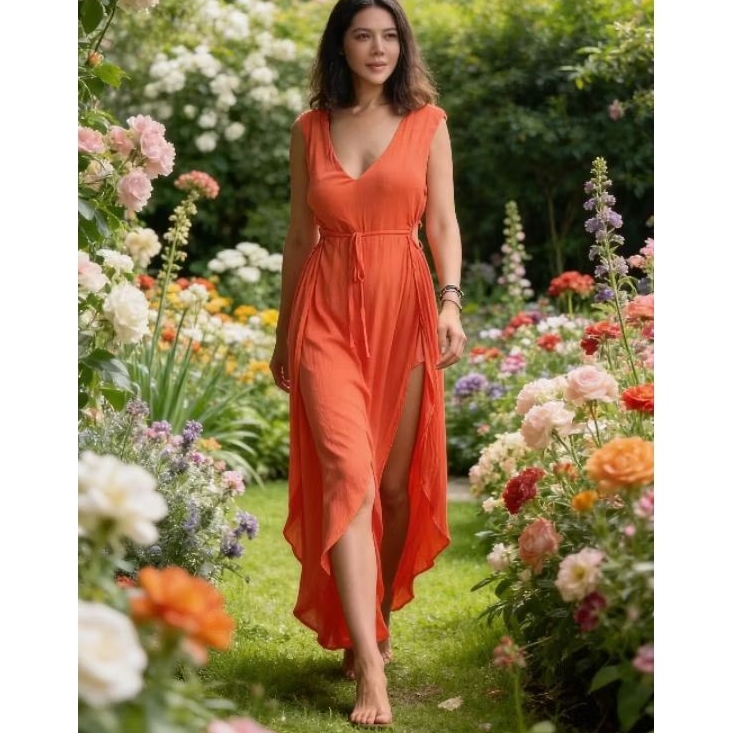 Casual Jumpsuit Wanita Orange Jumpsuit Baju Pantai Wanita Impor J0035