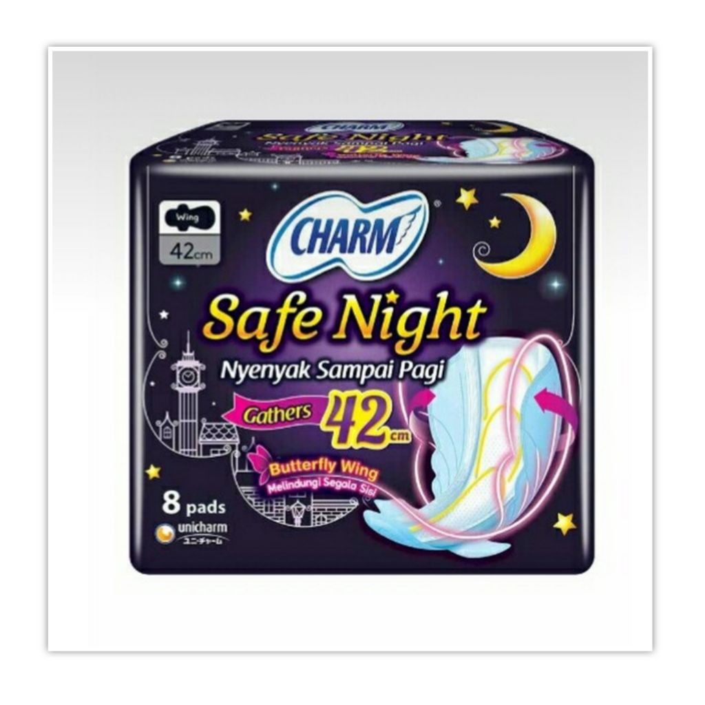 Charm Safe Night 42 cm isi 8 Pembalut Wanita