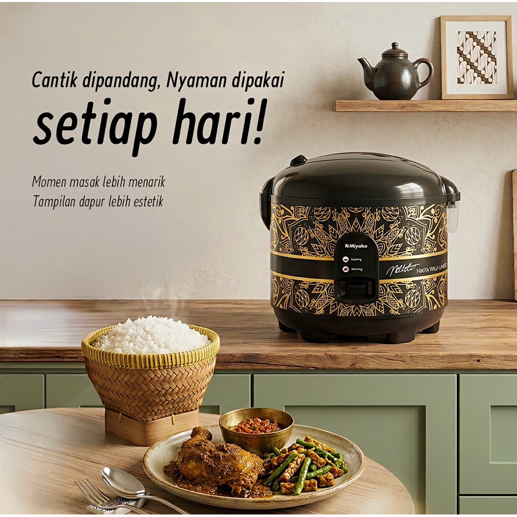 MiYAKO Rice Cooker Magic CoM Penanak Nasi Limited Edition x NiKiTA WiLLy : Motif = BATiK Hitam & EMa