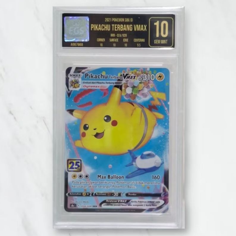 Kartu TCG Pokemon Pikachu Terbang VMax 024/028 RRR Indonesia Grading EGS 10