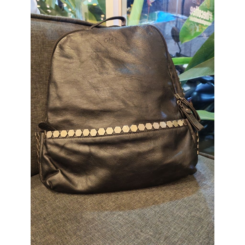 Tas Ransel kulit asli; tas ransel muat laptop; tas ransel studded kulas; preloved tas ransel kulit