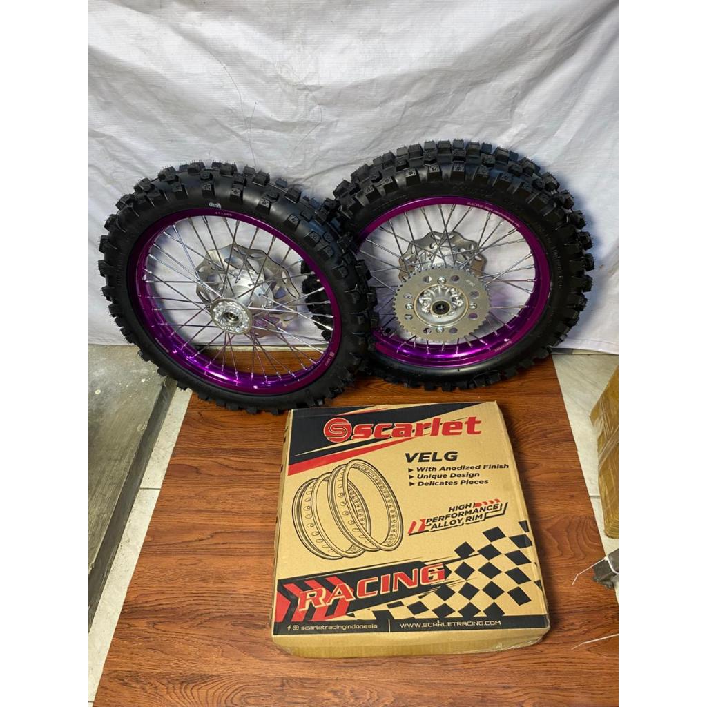 Paket Roda RBT KLX Ban Trabas Tromol KLX Velg Scarlet 160/185 Ring 17/16 Piringan +Gear