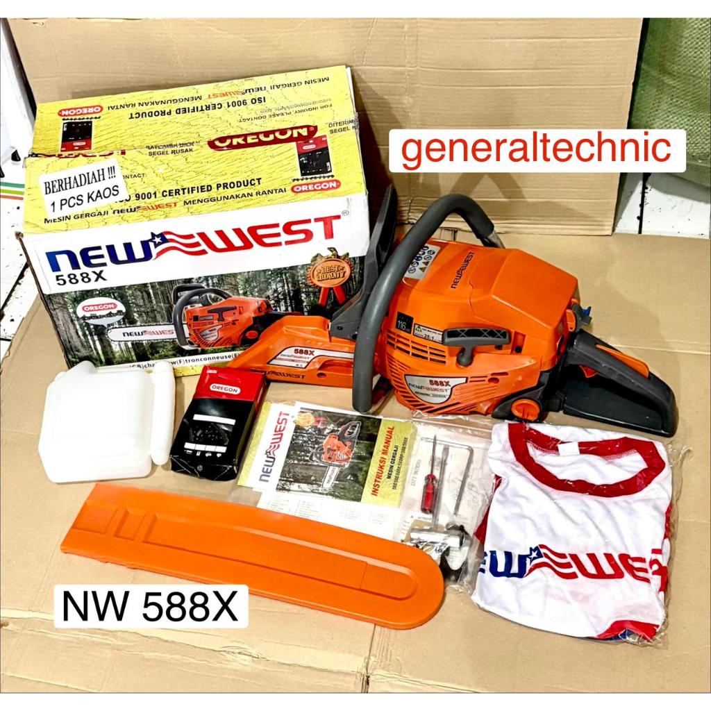 Chainsaw New West 588X Rantai Oregon 43T Mesin Gergaji Kayu New West 588 X (Tanpa Bar / Bonus Kaos)