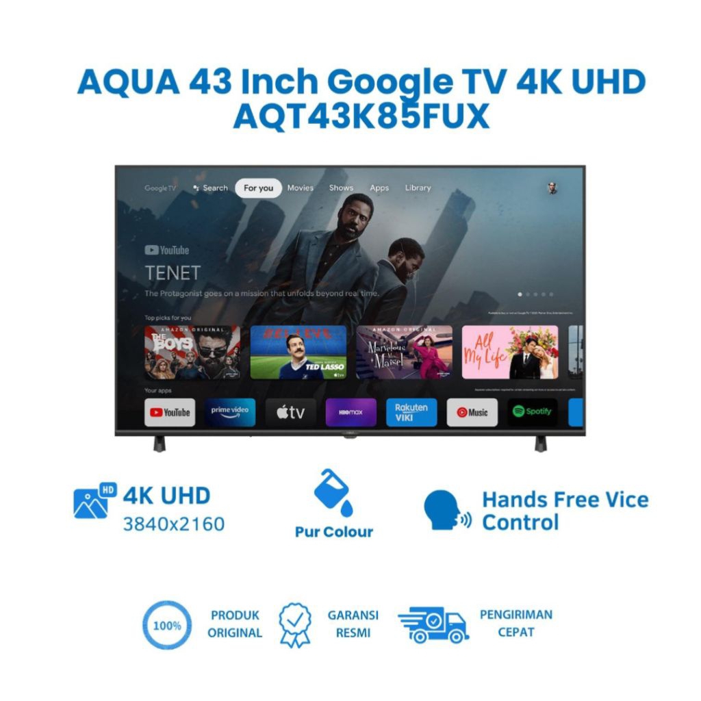 TV LED AQUA 43 INCH ANDROID GOOGLE 4K AQT43K85FUX TV AQUA 43INCH ANDROID GOOGLE TV 43 INCH AQT43K85F