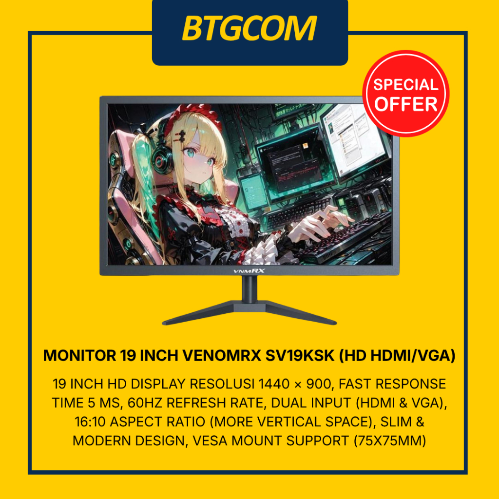 VENOMRX SV19KSK MONITOR KOMPUTER LED PC 19 INCH HD DUAL INPUT HDMI/VGA