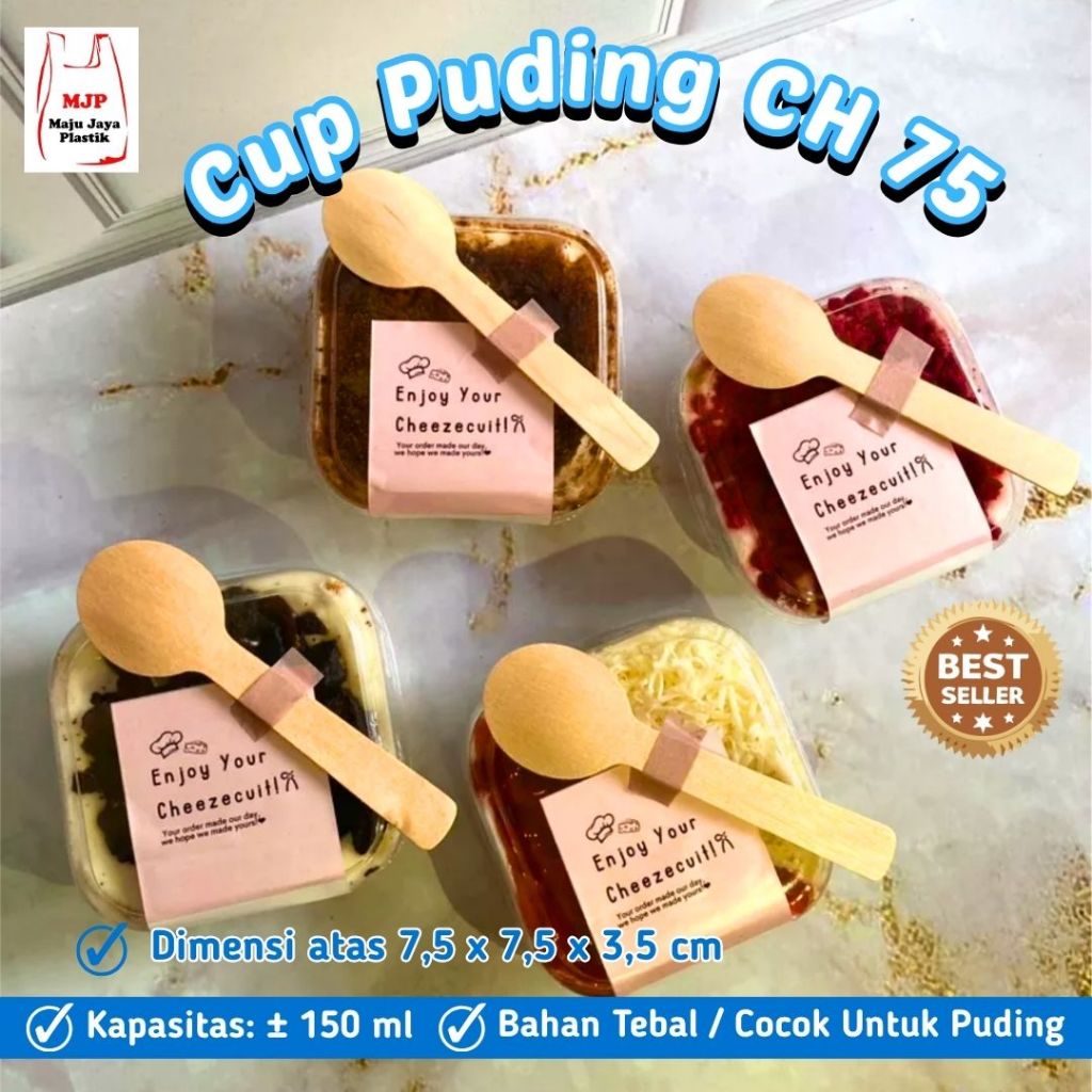 Cup Puding Plastik CH 75 Cup Puding Kotak dengan Tutup – Cup Jelly Dessert 150ml
