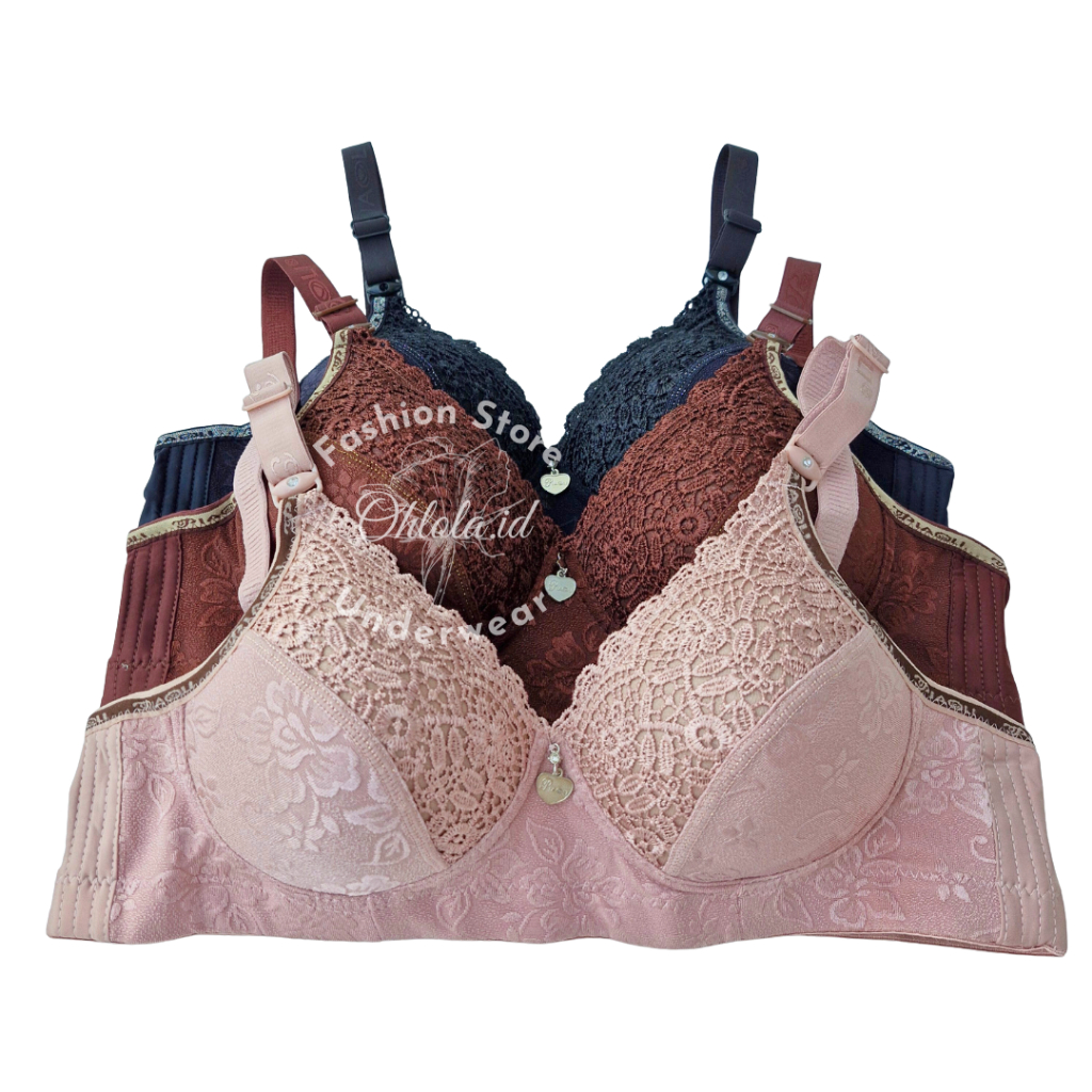 (1-2 Pcs) Bh Piaoli Renda Premium Bra Wanita Katun Tanpa Kawat Busa TIpis Brukat