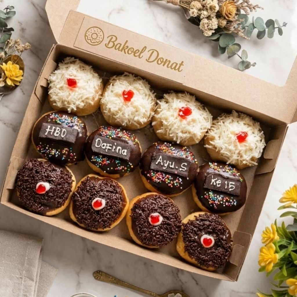 Donat ultah coklat blok/Donat tulis (ucapan)/ Donat ulang tahun