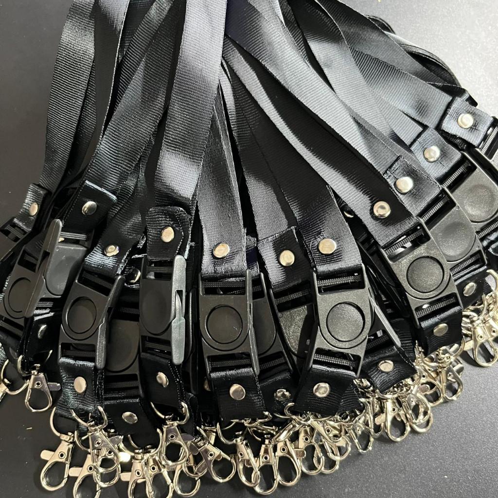 Lanyard Hitam Polos Stopper 2cm