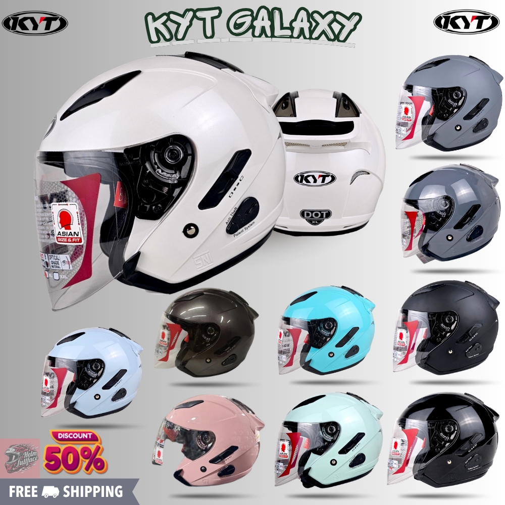 HELM KYT GALAXY FLAT R SOLID ALL VARIAN WARNA PUTIH | HELM KYT HALF FACE SNI-DOT 100% ORIGINAL