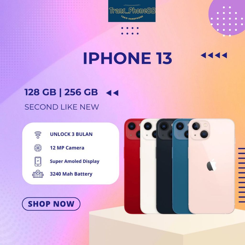 Iphone 13 128/256 Second Inter Lcd a100% Original Fullset Termurah Semua Berfungsi Normal
