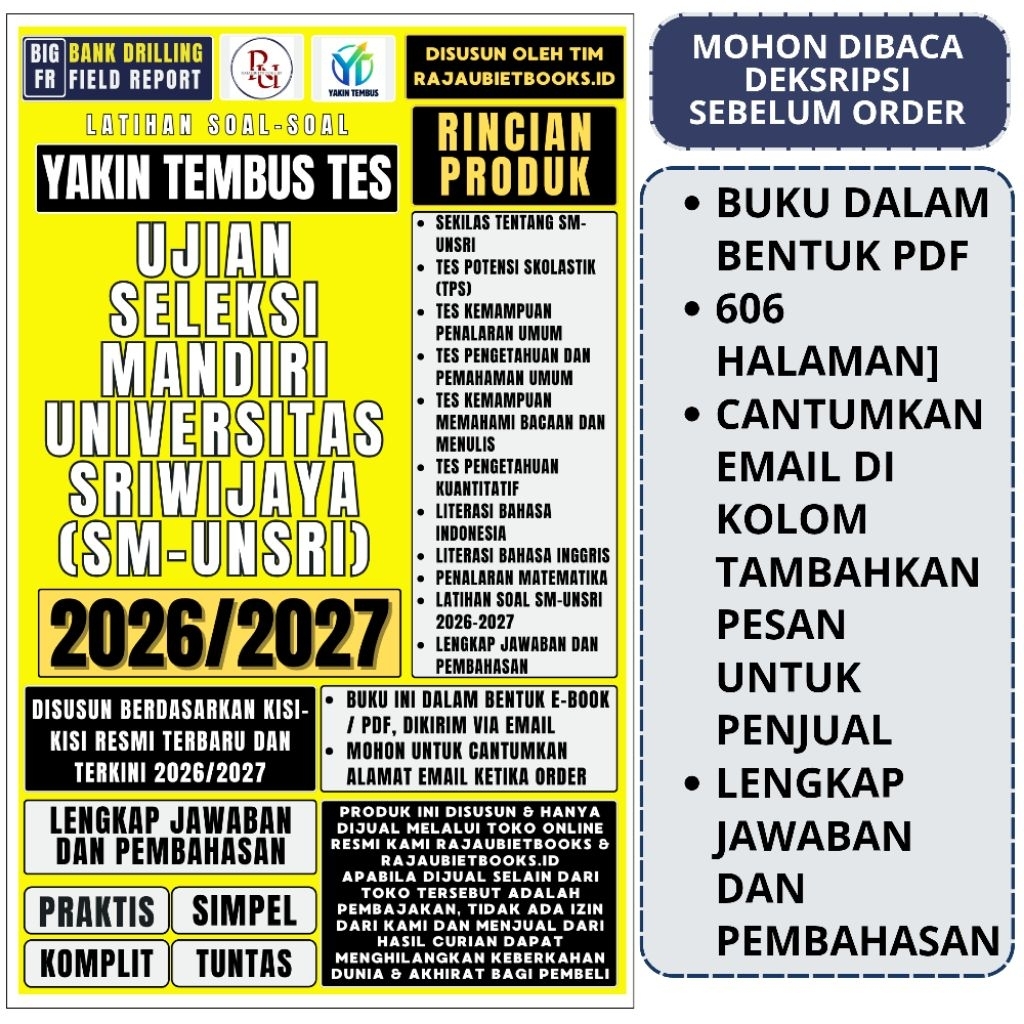 BUKU YAKIN TEMBUS TES UJIAN SELEKSI MANDIRI SM-UNSRI 2026 - SELEKSI MANDIRI MASUK UNIVERSITAS SRIWIJ