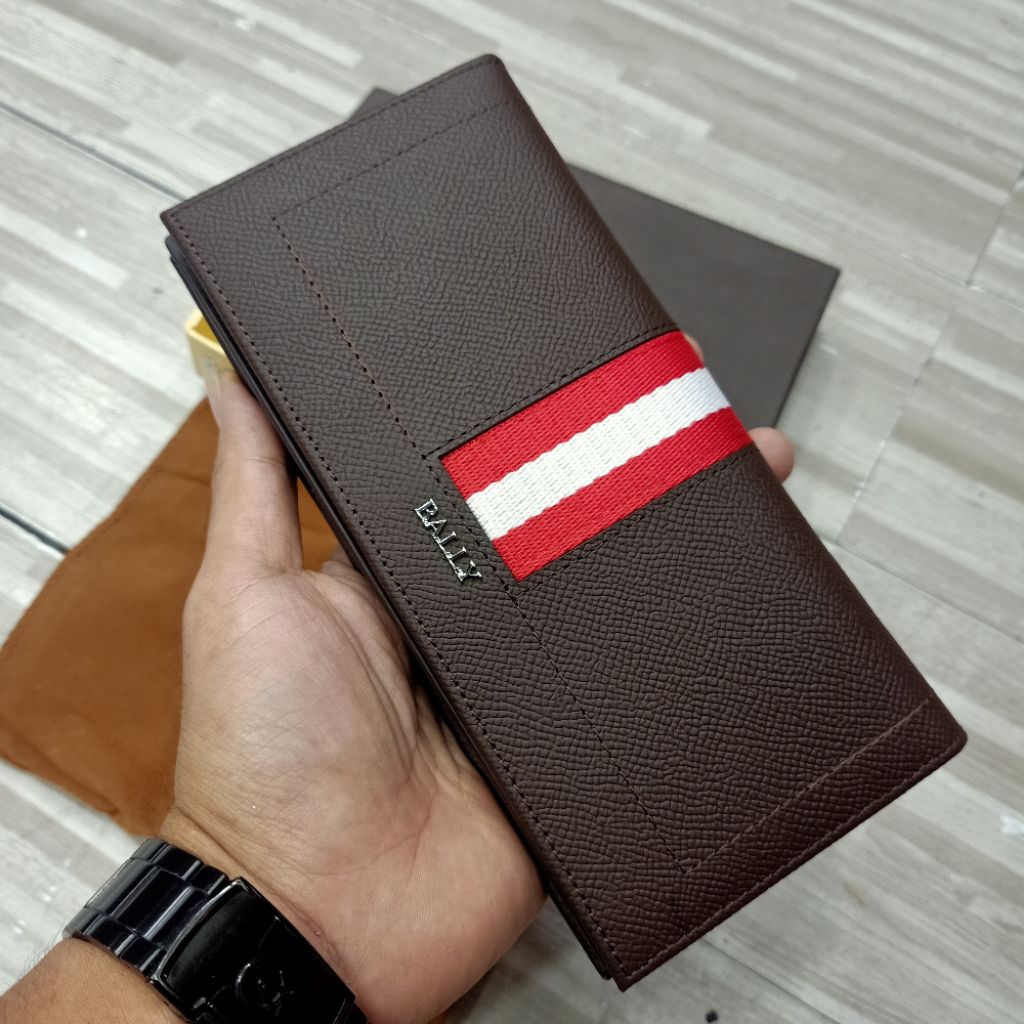 dompet panjang Bally brown dompet lipat kulit