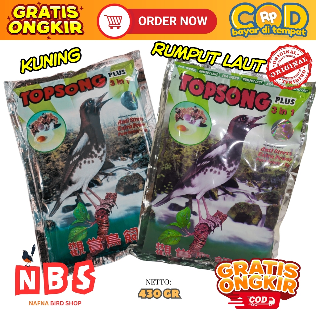 TOPSONG 3 IN 1 PAKAN BURUNG MURAI KACER CUCAK IJO PENGGACOR BURUNG