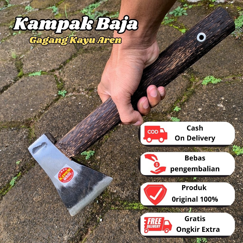 Kapak Multifungsi Gagang Kayu Aren Kampak Serbaguna Ukuran Besar dan Kecil