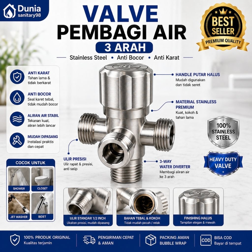 Stop Kran Cabang Stop Kran Kloset Cabang 3 Stainless 304
