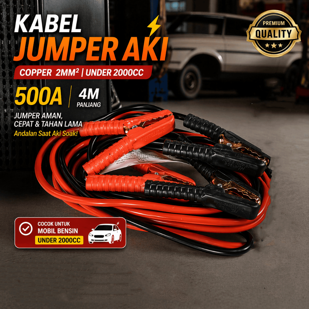 Kabel Jumper Aki Dibawah 2000cc Copper 500A Ampere Mobil 4m Meter Battery Accu HL-1866