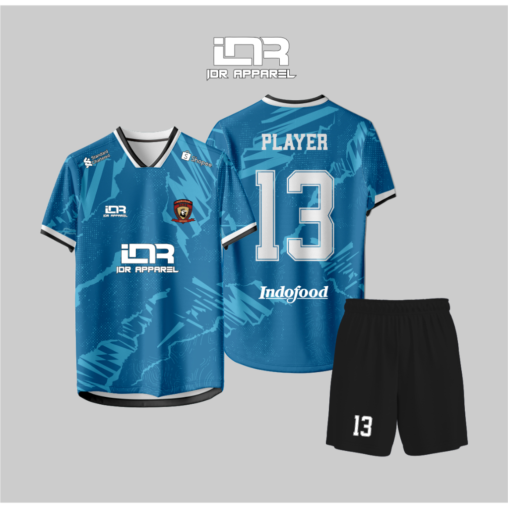Jersey Sepak Bola Biru Hitam Motif