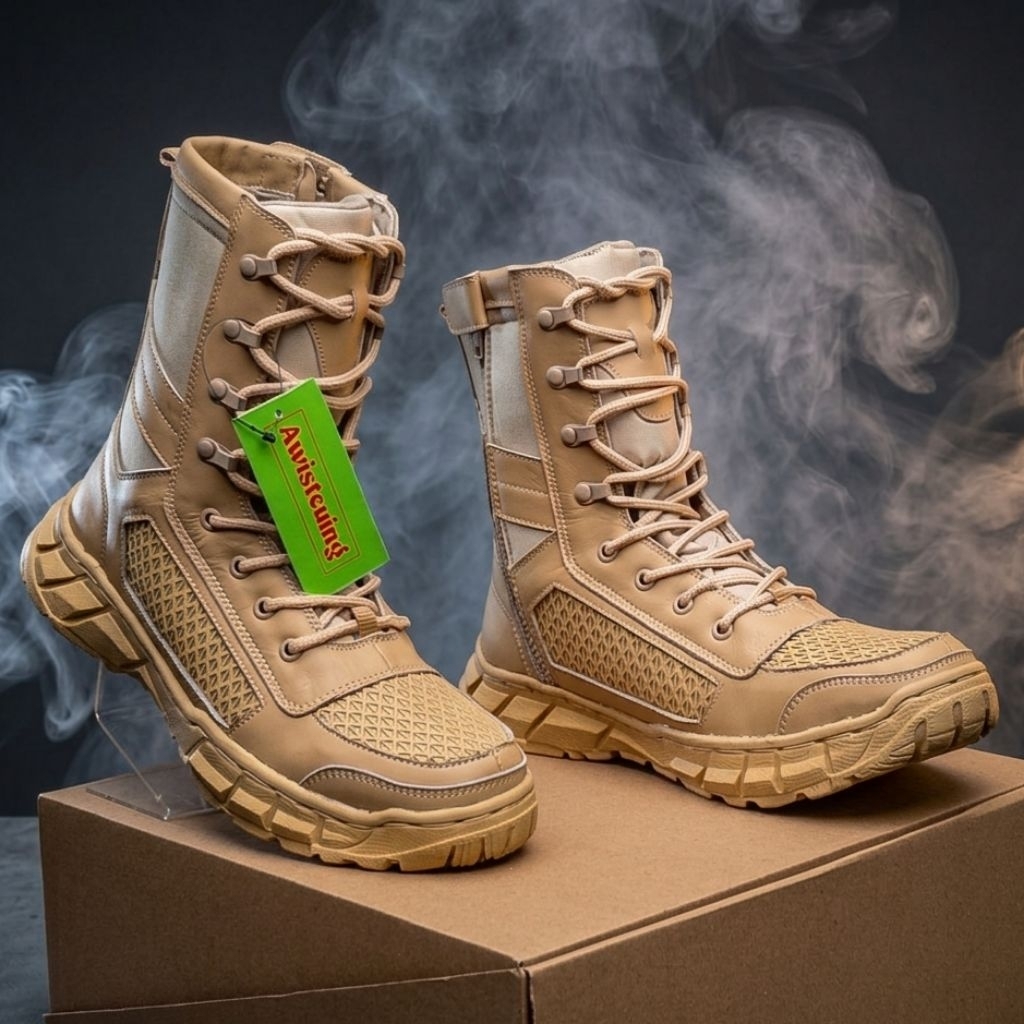 sepatu PDL krem jaring boa satpol pp ASN kulit asli