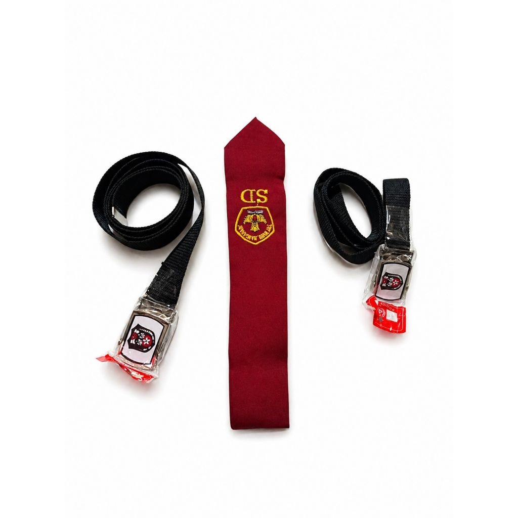 Dasi Sekolah Panjang 110cm Bordir SD + Sabuk Hitam Kecil Besar Jumbo TopiGo Set Seragam SMP SMA Form