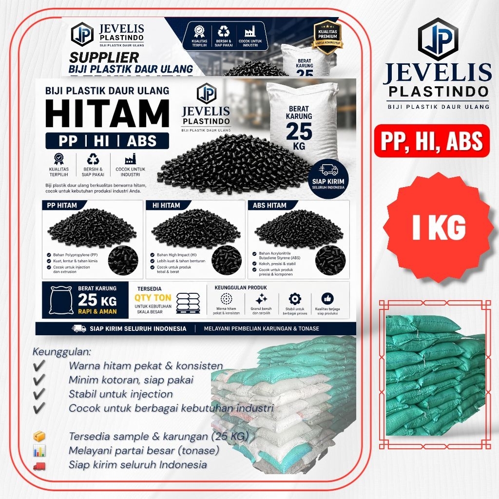 Biji Plastik Daur Ulang Hitam PP HI ABS Premium | Granul Plastik Injection Berkualitas | Supplier In