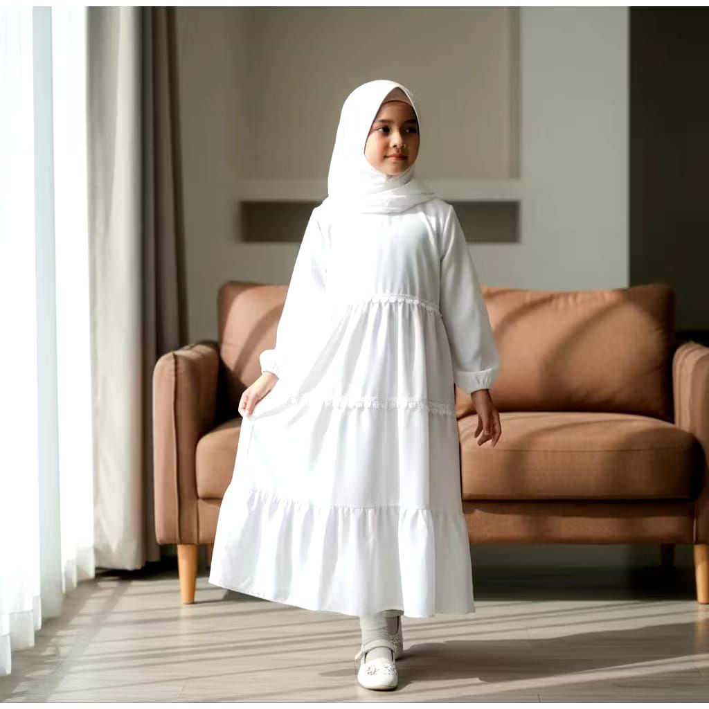GAMIS PUTIH MUSLIMAH SERAGAM TPQ TPA MENGAJI USIA 3-10 TAHUN