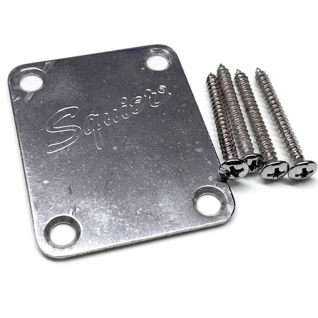 Neck Plate Gitar Original Squier Warna Chrome