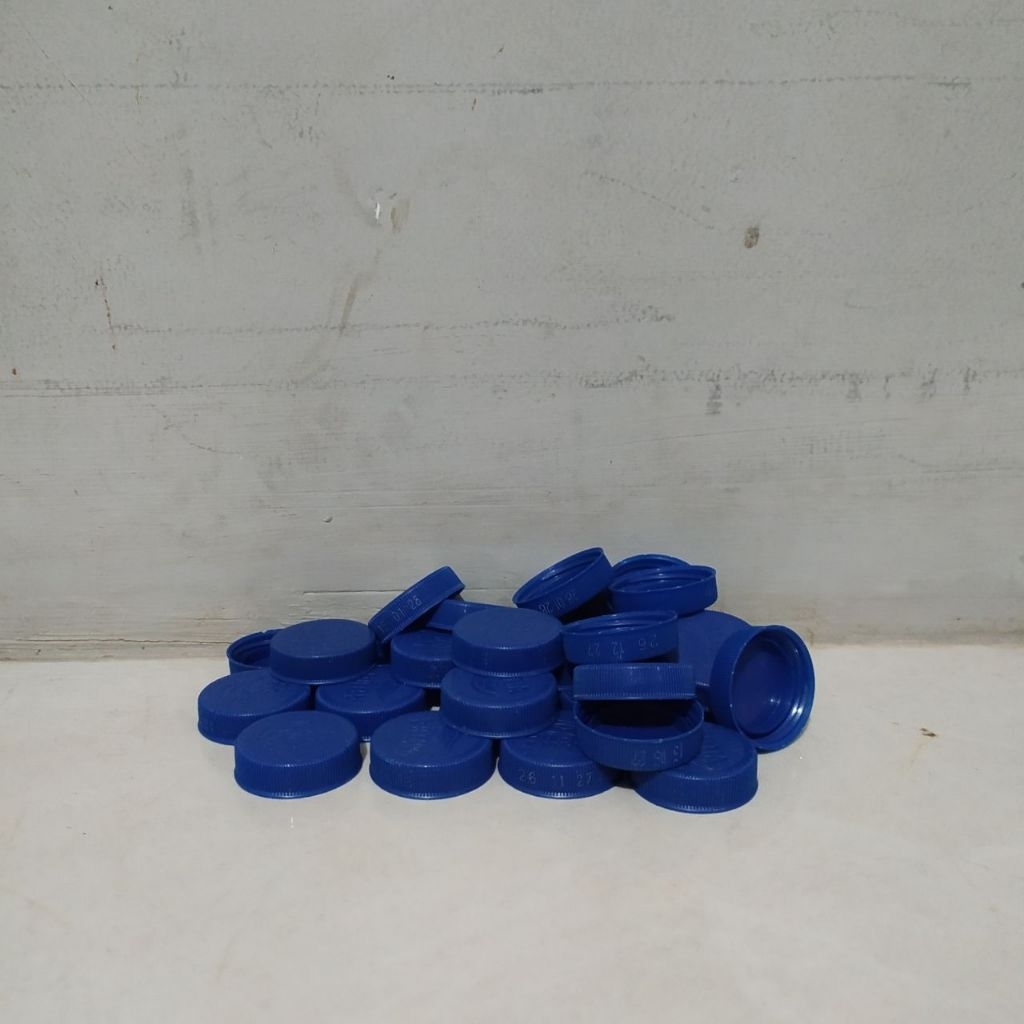 30pcs Tutup Botol Plastik Aqua Short Neck Warna Biru Tua Bekas Bersih