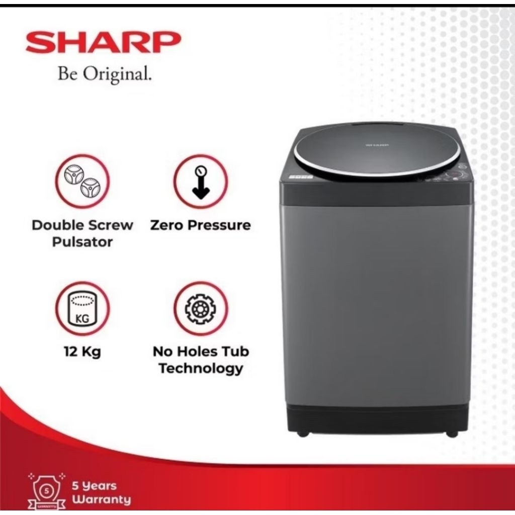 MESIN CUCI SHARP 1 TABUNG TOP LOADING ESM1209 KAPASITAS 12KG/ PROMO