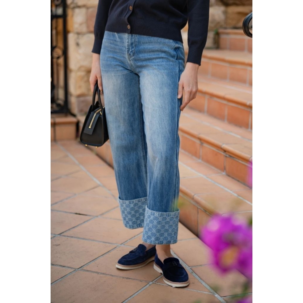 Beverly Wide Leg Denim Pants Light Blue Celana Jeans Buttonscarves