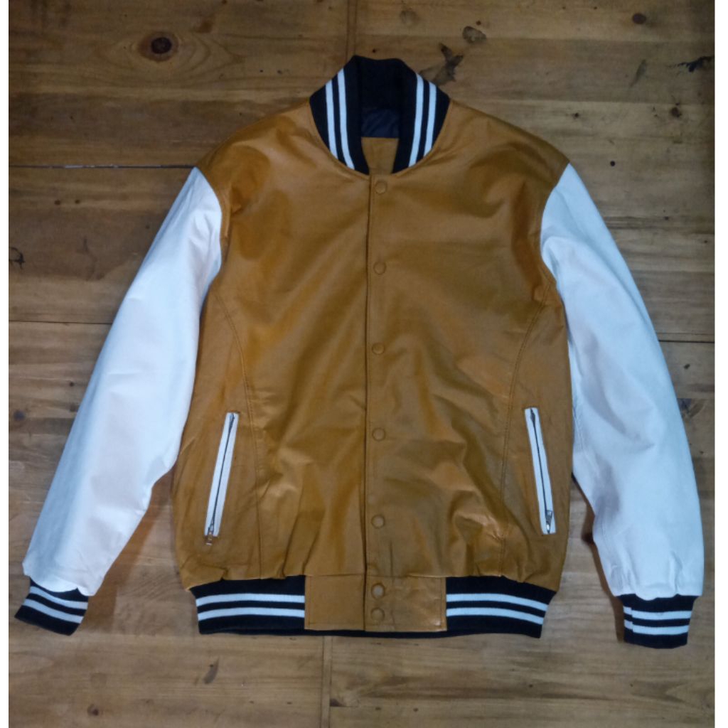 Jaket pria Leather jaket Kulit asli model varsity