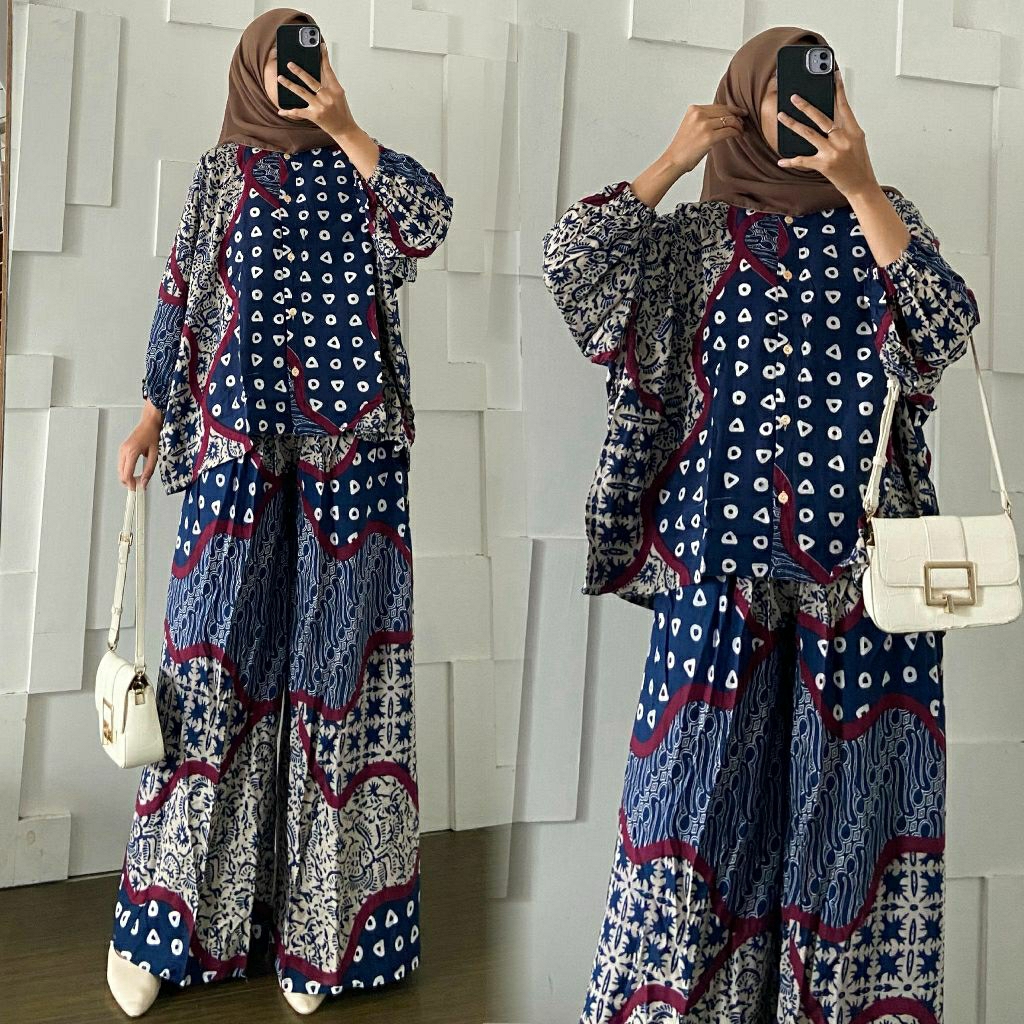 LEMBAYUNG JUMPUTAN Set Blouse Batwing dan Kulot Bahan Rayon Batik Adem One Set Rayon Premium Busui S