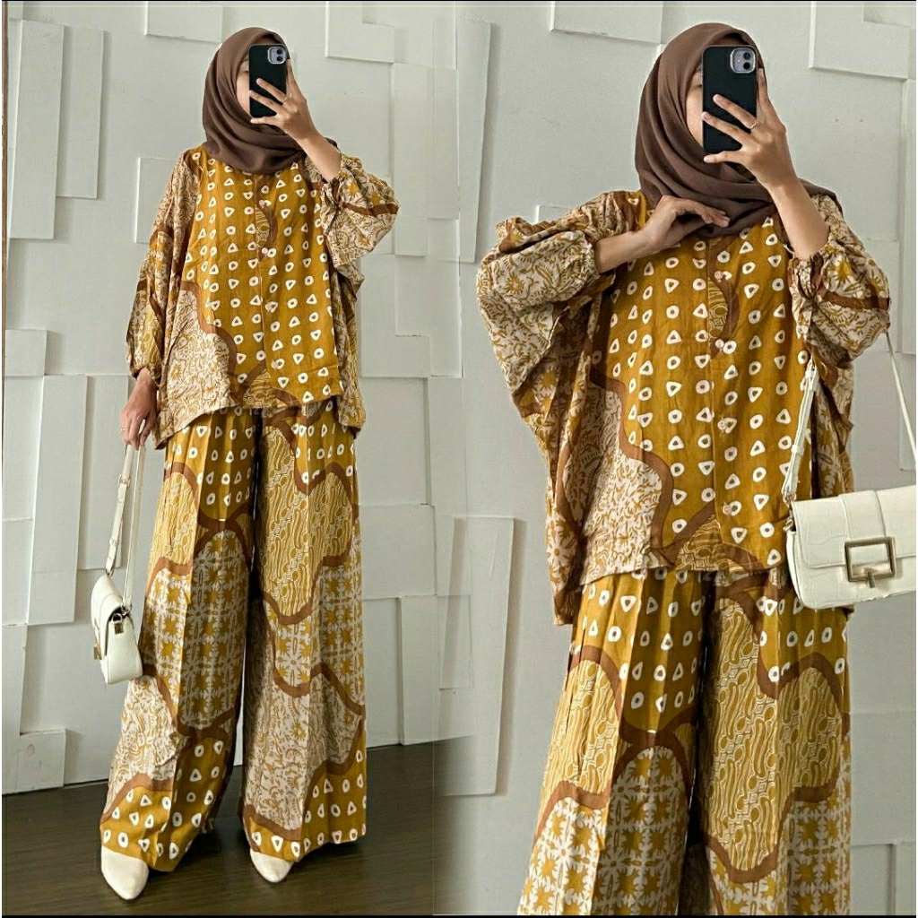 LEMBAYUNG JUMPUTAN Set Blouse Batwing dan Kulot Bahan Rayon Batik Adem One Set Rayon Premium Busui S
