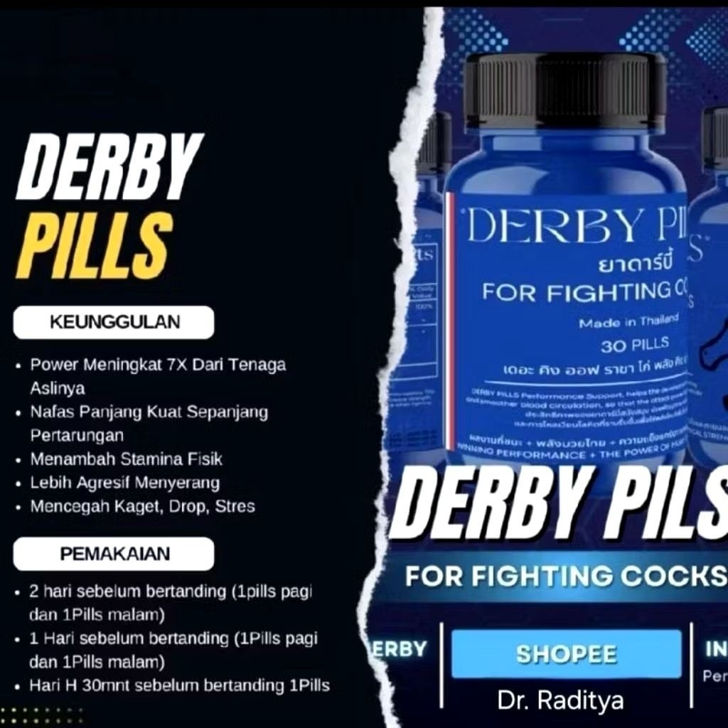 DERBY PILLS BOOSTER ORIGINAL DOPING KAPSUL VITAMIN AYAM SABUNG TAJI ADUAN PETARUNG IMOPRT THAILAND