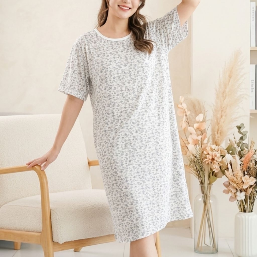 Daster Kaos Korean style | Daster Santai Wanita Cantik Kekinian Mini Flower Abstrak