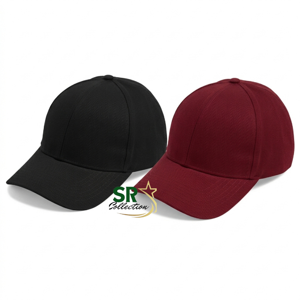 Topi Baseball Hitam Merah Polos Unisex | Topi Pria Wanita | Topi Casual Korea Adjustable
