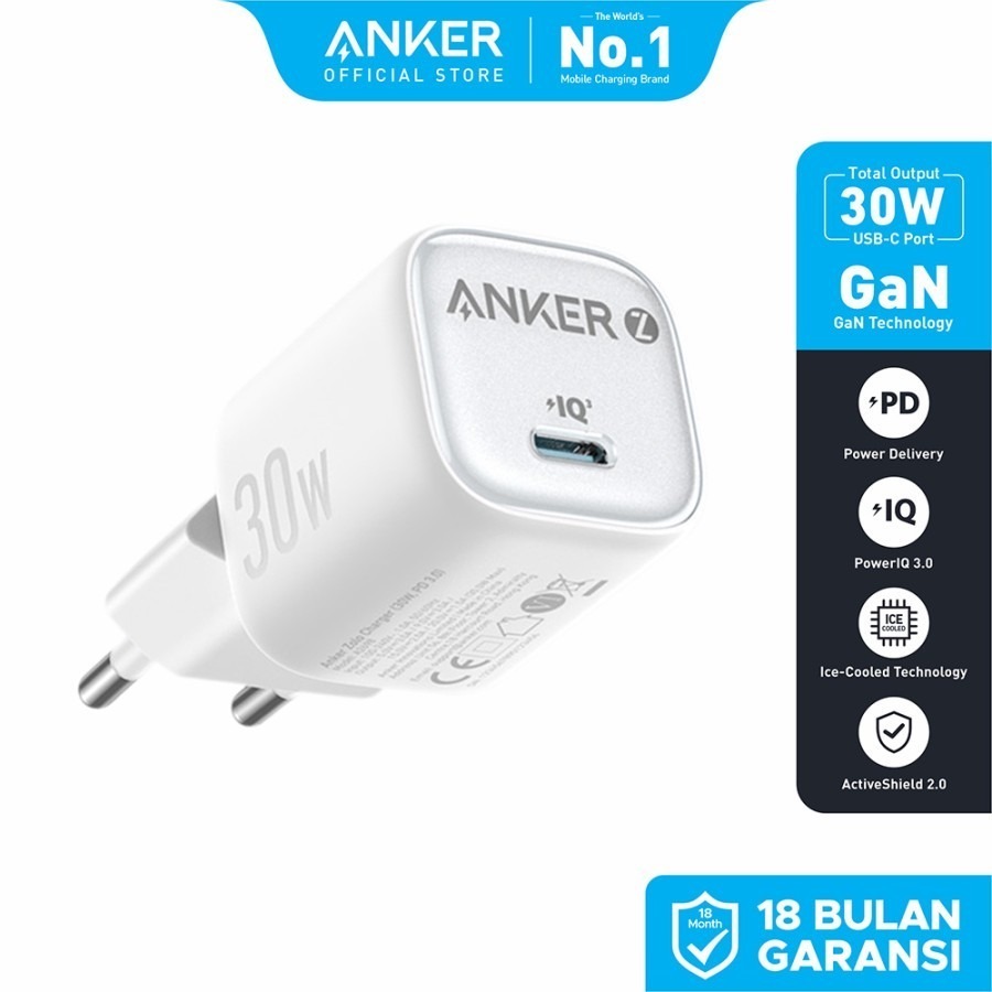 [100% ORIGINAL] TC ANKER / ADAPTOR ANKER ZOLO CHARGER (30W, PD 3.0) BLACK WHITE