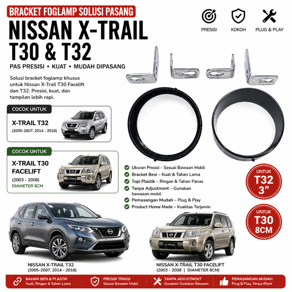 bracket FOGLAMP 3inch NISSAN XTRAIL T30 T32 sepasang