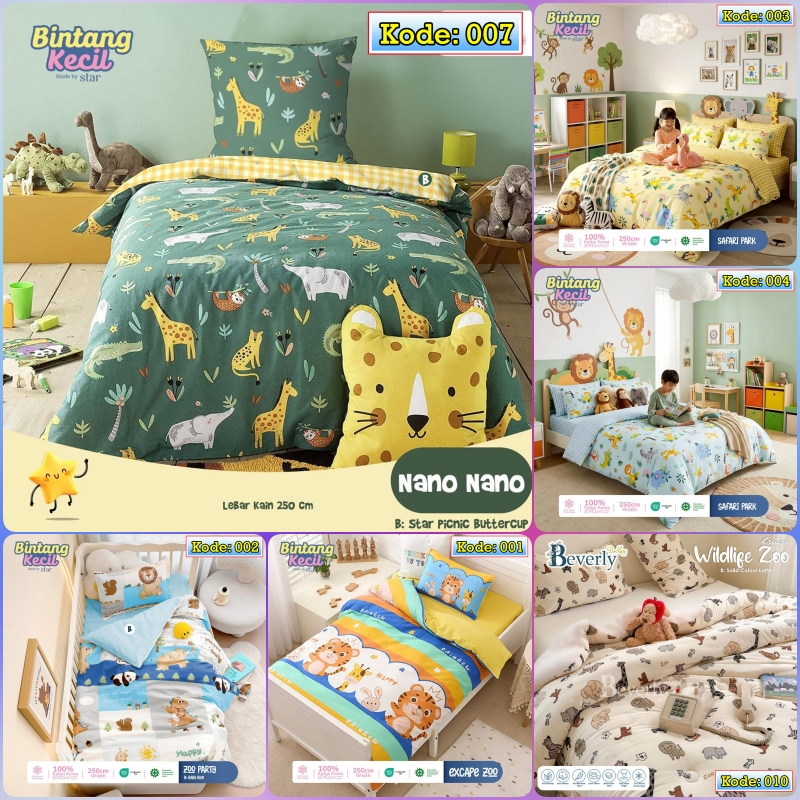 Kain Bahan Sprei Meteran Motif Animal Anak Laki Laki Hewan Lucu  Katun CVC Ori Grade 1