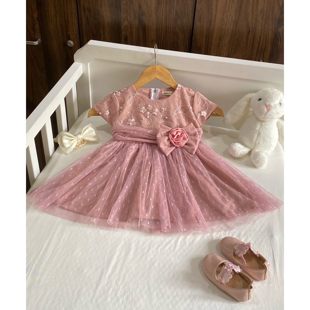 Tutukids - Tiana dress / gaun ulang tahun baju lebaran anak perempuan tile polkadot