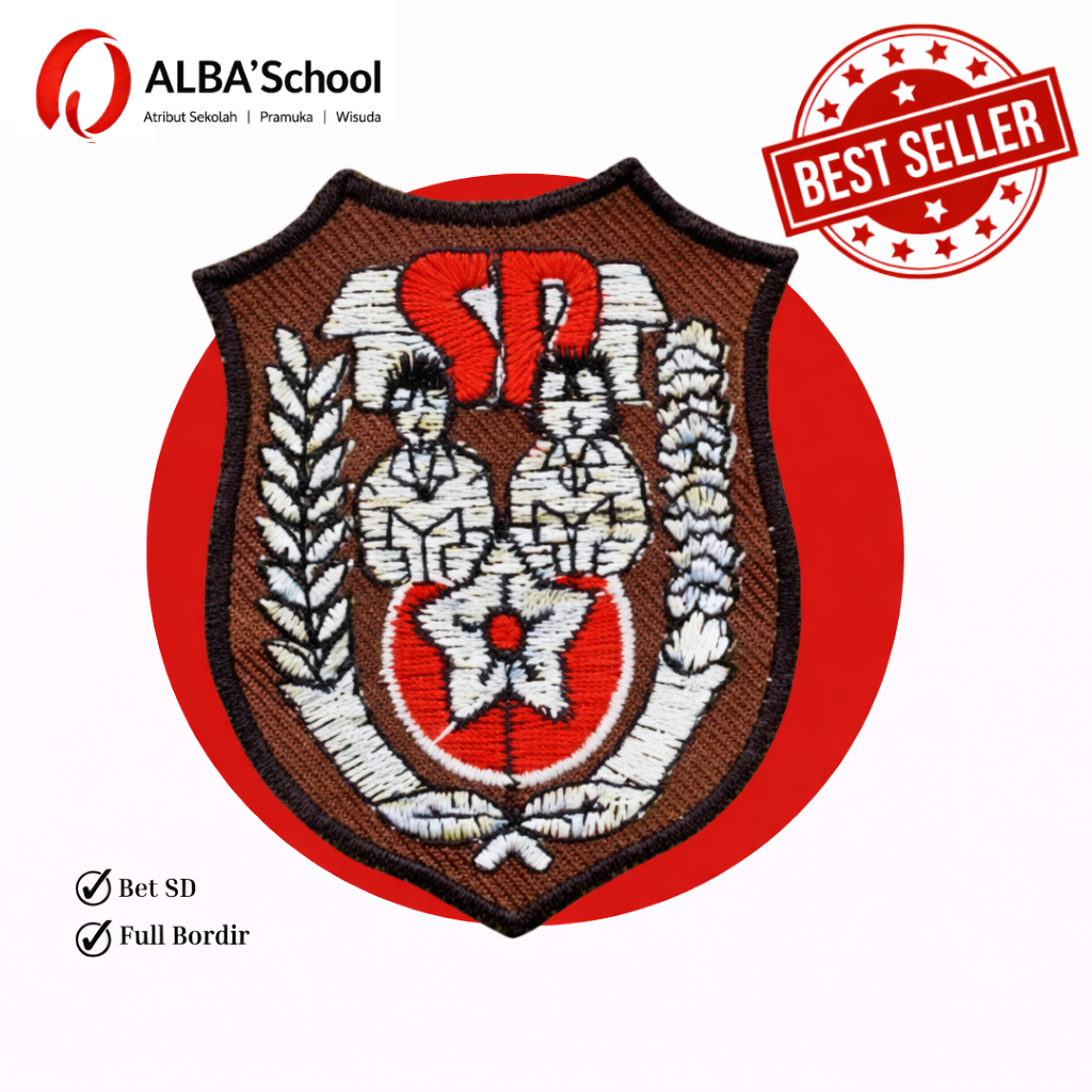 Bet SD Bordir Merah Putih Full Bordir Badge Sekolah Dasar Emblem Bendera Indonesia Patch Seragam SD 