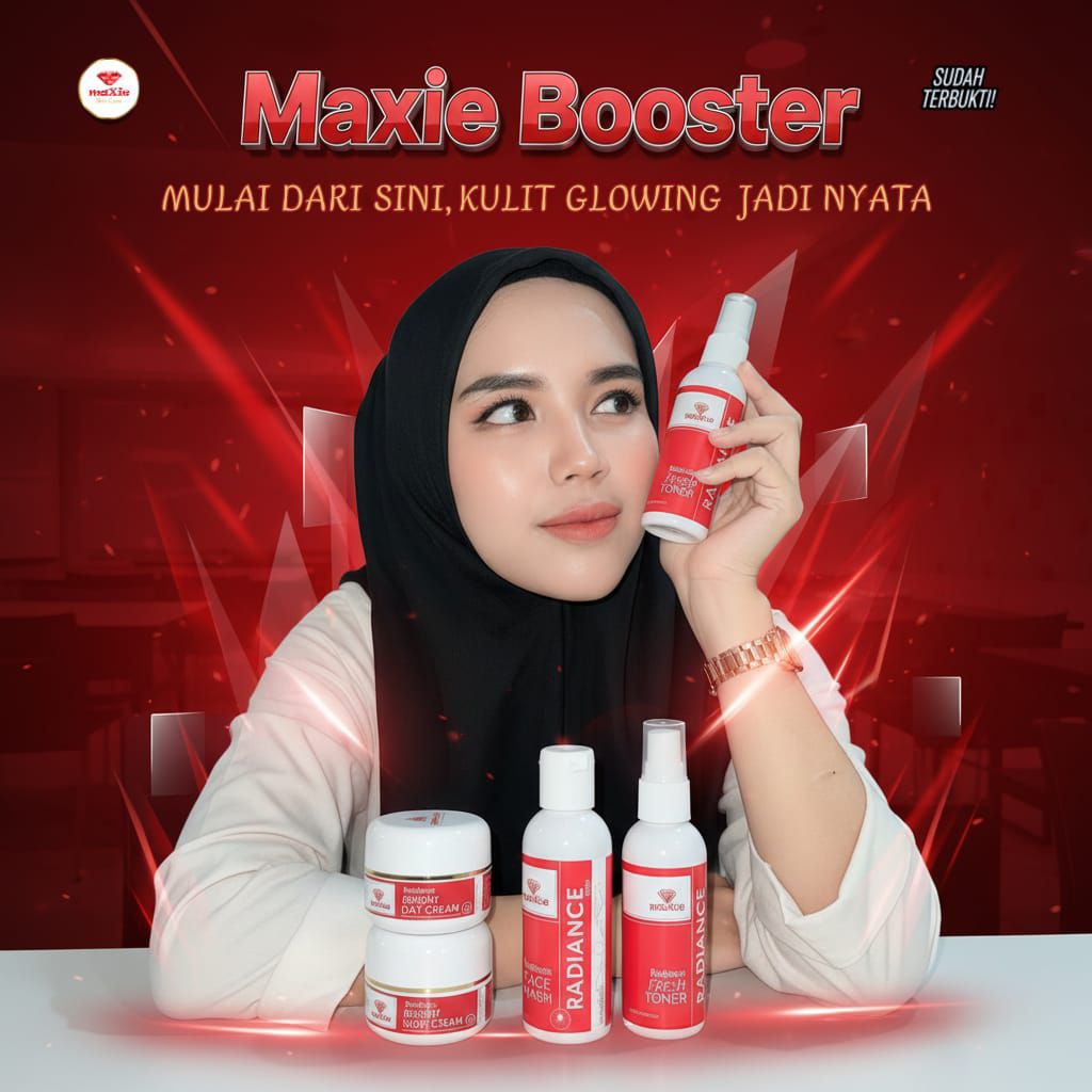 Skincare Maxie Boster sepaket isi 4 terdiri sabun,toner,krim siang dan krim malam