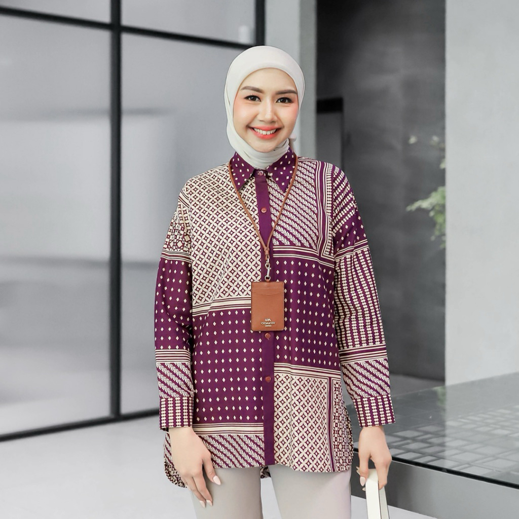 PL BATIKULA NINGRUM Oversized Shirt Batik SIZE L Wanita Modern Batik Kerja Kantor Wanita