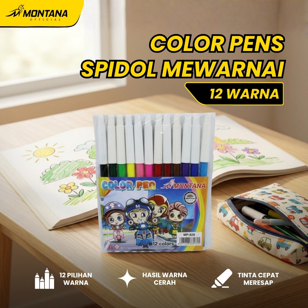MONTANA Spidol Penanda 12 Warna Color Pen Marker MP-828/Retail