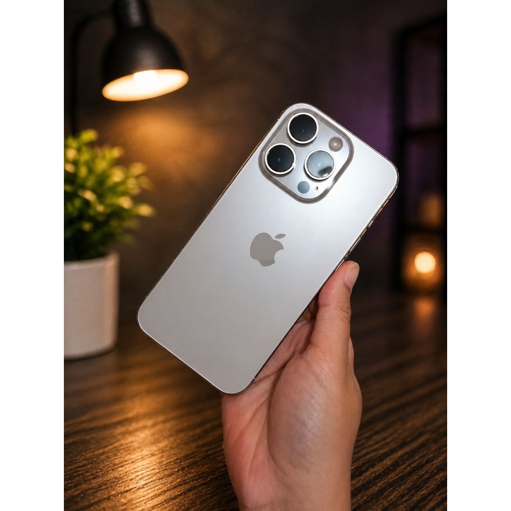 IPhone 15 Pro 128GB fungsi normal semua warna favorit White Titanium. Unit pemakaian pribadi, sangat